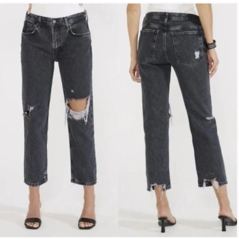 Etica Women's 27 (30x26) Rhea Midrise Straight Crop Jeans Smokey‎ Mountain Black